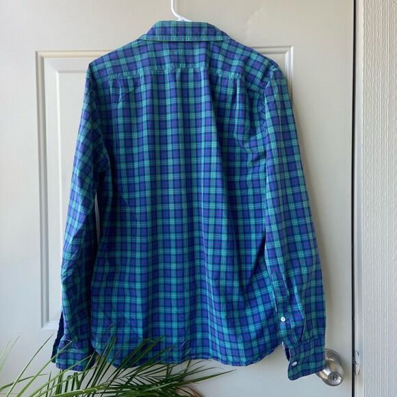 J.Crew Dress Shirt Slim Fit Green Blue Plaid Size Medium Adult Mens - Picture 4 of 4